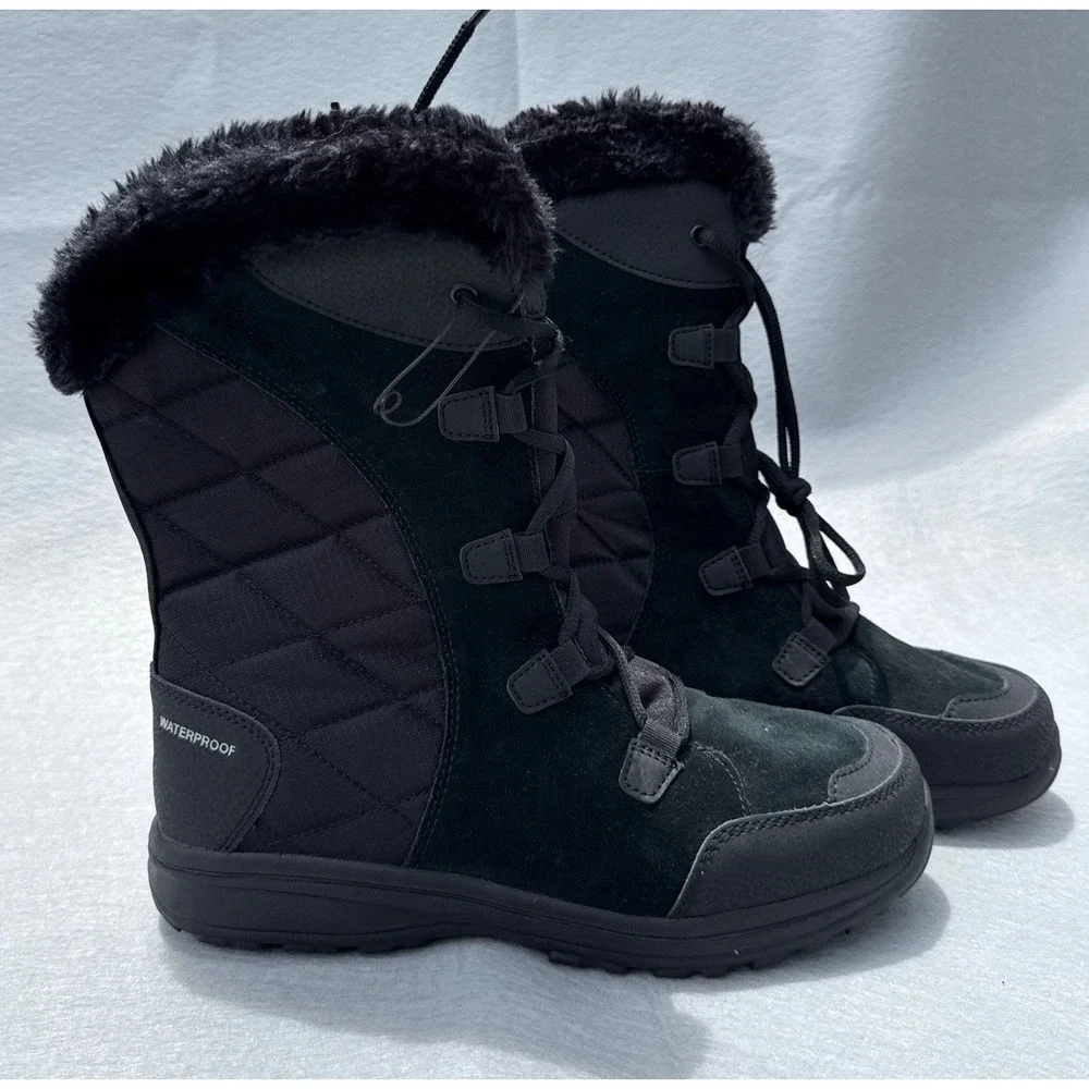 Columbia Ice Maiden II Winter Boots Womens 10 Black Waterproof Omni Grip Quilted